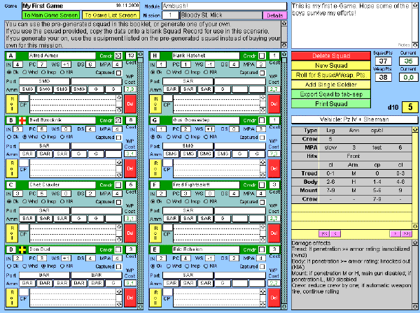 eAmbush! Squad Management Screen